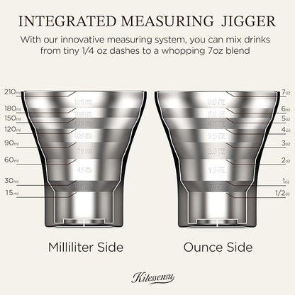 Kitessensu Hybrid Cocktail Shaker | Vacuum Insulated Stainless Steel Martini Shaker with Double Wall Martini Cup | Integrated Measuring System | Tumbler Lid & Cocktail Recipes Included | Cream