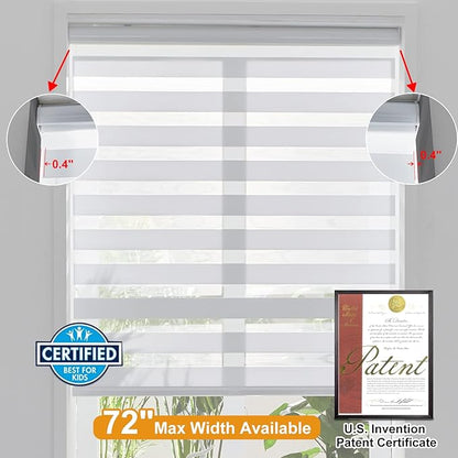 Persilux Cordless Zebra Blinds for Windows, Light Filtering Roller Shades for Windows (16" W x 72" H, White) Light Control for Day and Night, Sheer Shades for Home, Office, Bedroom and Bathroom