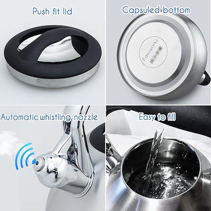 Easyworkz Whistling Stovetop Tea Kettle Food Grade Stainless Steel Hot Water Tea Pot With Loud Whistle,3.1 Quart(3.0l)