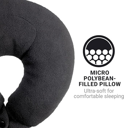 Classic Bean Sleeper, Comfortable Travel Pillow Filled with Micro Polybeans, Neck Pillow for Uninterrupted Sleep, Ideal for Airplane, Bus, Car, and Train, Travel Essentials, Black