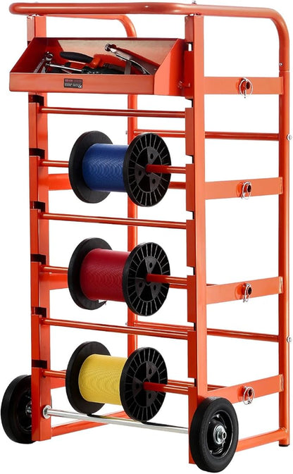 VEVOR Wire Spool Rack, 11 Rods, Multi-Spool Wire Rack Dispenser, Cable Caddy with Wheels, Cable Holder with Storage Tray for Wiring Storage, for Electrical, Industrial & Retail Use, Working Efficiency