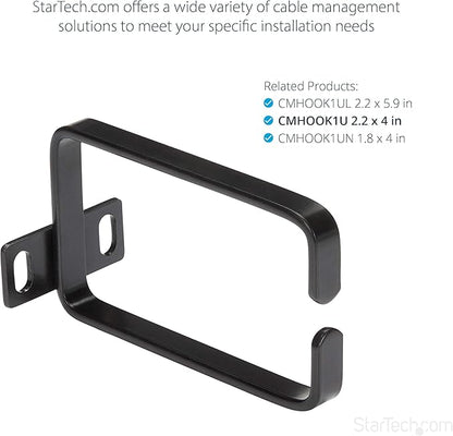 StarTech.com 1U Vertical 2.2 x 3.9in Server Rack Cable Management D-Ring Hook w/Flexible Opening - Network Rack-Mount Cord Organizer Ring (CMHOOK1U),Black (Pack of 2)