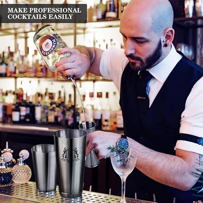 Personalized Cocktail Shaker 24oz - Custom Stainless Steel Bar Kit with Engraved Name, Built-in Strainer & Measuring Jigger & Spoon, Gift for Bartenders & Cocktail Lovers (Shield Design)
