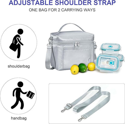 NOL Natural Organic Lifestyle Insulated Lunch Bags for Women Cooler Bag Lightweight Nylon Waterproof Lunch Box For Work (Silver, Medium(normal))