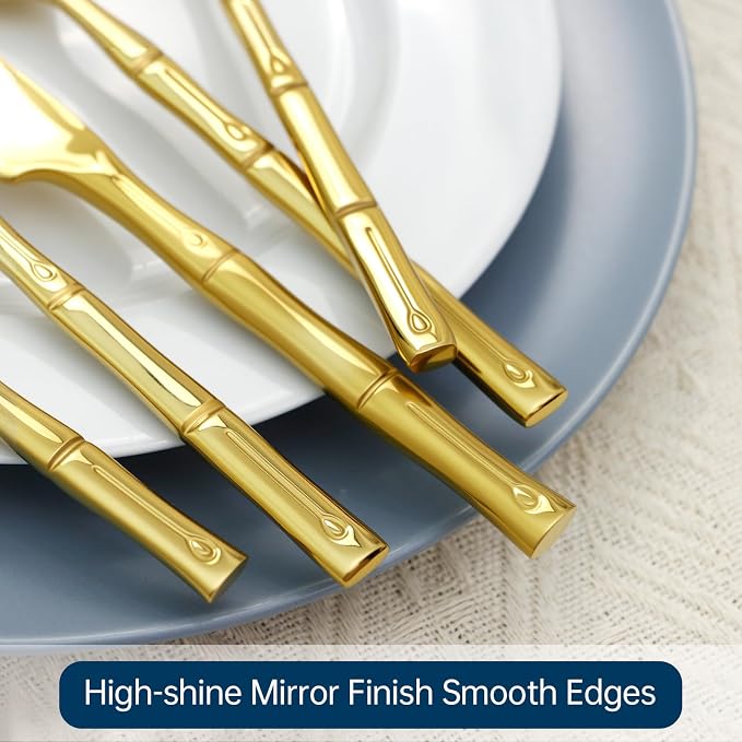 Gold Silverware Set 20-Piece Bamboo Pattern Service