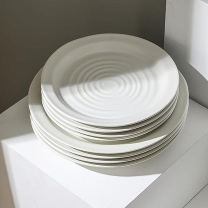 Stone Lain Orbit 12-Piece Dinnerware Set Stoneware, Plates and Bowls Set, Pasta Bowls, Microwave and Dishwasher Safe, Dish Set for 4, White