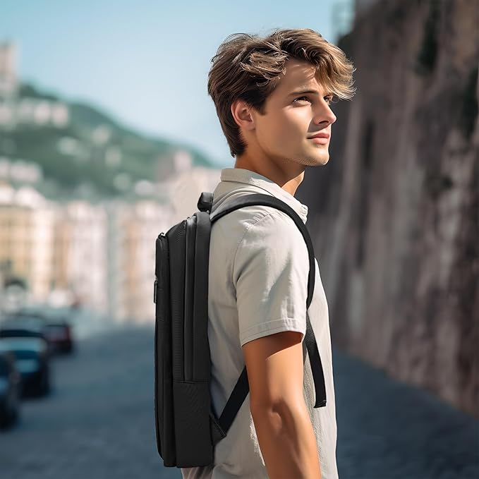 Backpack for Men Women Lightweight Business Laptop Backpack for 15.6 Inch Computer Bag Slim Anti-Theft Backpack for Commuting Work Office College Travel (with a Small Bag) Black