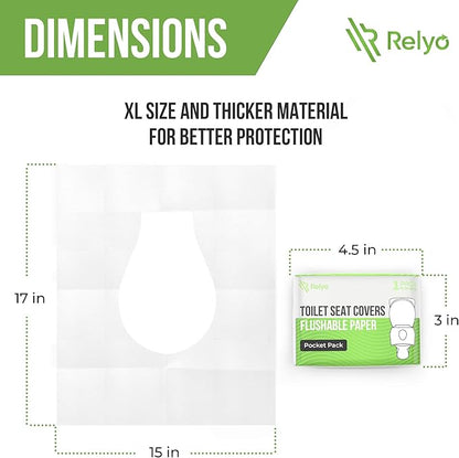 Toilet Seat Cover Paper Flushable (50 Pack) - XL for Adults and Kids Potty Training, 100% Biodegradable Travel Supplies Essentials for Public Restrooms, Airplane, Camping, Festivals