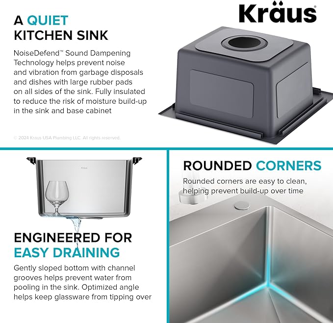 KRAUS Fairlane 15-inch Drop In/Top Mount Single Bowl 18-Gauge Stainless Steel Kitchen Bar Sink, KHT631-15