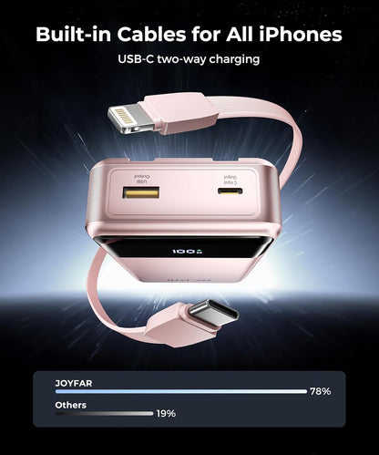 Portable Charger Power Bank - 30000mAh 65W Laptop Travel Essentials Battery Pack USB C Built in Cable Phone Fast Charging Compatible with iPhone 16 15 14 13 iPad MacBook Samsung Google (Pink)