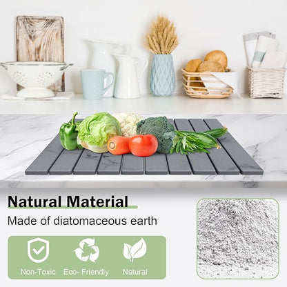 Stone Dish Drying Mat for Kitchen Counter,24"(L)×16"(W) Collapsible Fast-Drying Diatomaceous Earth Mats with Towel Sanding Tool,Versatile Stone Drying Mats for Cups Dishes Bottles