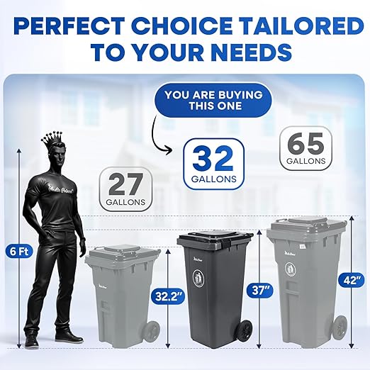 32 Gallon Trash Can with Wheels Outdoor Garbage Can with Lid and Wheels Locking Trash Can Commercial Heavy-Duty Trash Bin Rolling, Plastic 2 Pack
