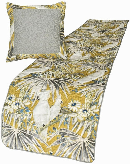 The HomeCentric King/Queen/Twin Grey & Yellow Decorative Queen 74"x18" Bed Runner Without Pillow Cover, Cockatoo Bird & Quilted Bed Scarf on Cotton Fabric - Cockatoo Love