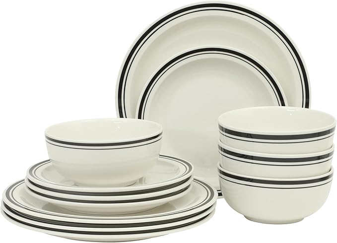 Gibson Home Hometown Diner 12-Piece Porcelain Dinnerware Set, Round Plates and