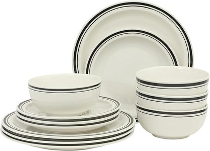 Gibson Home Hometown Diner 12-Piece Porcelain Dinnerware Set, Round Plates and