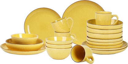 HomeVSS 20-Piece Dinnerware Set - Serves 4, Bright Glaze Yellow plates and bowls sets with Speckle Effect for Microwave & Dishwasher Safe