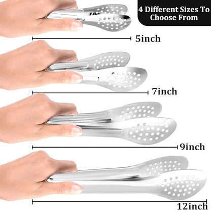 XEVOM Serving Tongs, 8 Pack, 7 Inch, Stainless Steel, Silver, Buffet Tongs