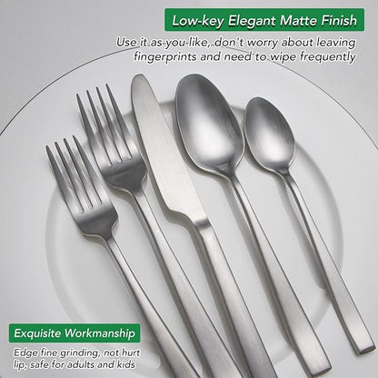 40 Piece Silverware Set Service for 8, EIUBUIE Premium Stainless Steel Cutlery Set, Matte Finish Flatware Sets Durable Solid, Modern Kitchen Tableware Eating Utensil Sets Include Spoons Forks Knives