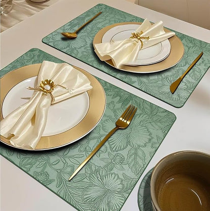 Spring Floral Pattern Placemats and Coasters Set, Embossed Flower Dinner Table