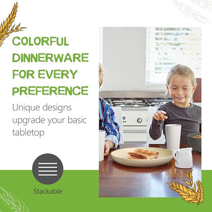 Teivio 32-Piece Kitchen Plastic Wheat Straw Dinnerware Set, Service for 8, Dinner Plates, Dessert Plate, Cereal Bowls, Cups, Unbreakable Colorful Plastic Outdoor Camping Dishes, Stone