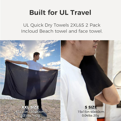 Ultralight Quick Dry Towel, Extra Large&Small 2 Pack Microfiber Towels with Compact Packable Pocket for Lightweight Backpacking Travel Beach Gym Camping & Swimming Sports(Blue 2 Set)