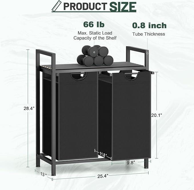 Laundry Hamper, Laundry Sorter with 2 Pull-Out Removable Oxford Fabric Bags Cloth Laundry Basket 2 x 10 Gallons (Charcoal Black)