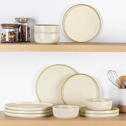 AmorArc Stoneware Dinnerware Sets for 6,Reactive Ceramic Plates and Bowls Set,Highly Chip and Crack Resistant | Dishwasher & Microwave Safe | Round Dishes Set Service for 6 (18pc)