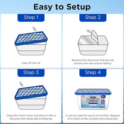 W&E Choice Moisture Absorbers, Portable Humidity Absorber Boxes for Your Bathroom, Closet & Car, Dehumidifier with Fragrance Free, 6 Pack