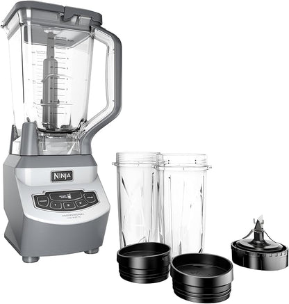 Ninja BL660 Professional Compact Smoothie & Food Processing Blender, 1100-Watts, 3 Functions -for Frozen Drinks, Smoothies, Sauces, & More, 72-oz.* Pitcher, (2) 16-oz. To-Go Cups & Spout Lids, Gray