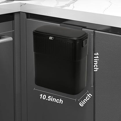 ELPHECO Hanging Trash Can with Lid 2.5 Gallon Kitchen Compost Bin for Under Sink, Plastic Wall-Mounted Garbage Can, Small Kitchen Trash Bin, Small Trash Can with Lid for Office, Bathroom, Black