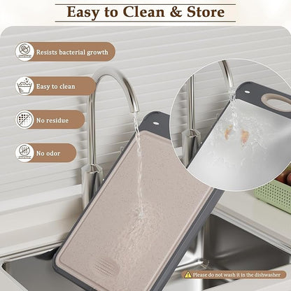 GUANCI Cutting Board for Kitchen Double Sided 304 Stainless Steel Chopping Board Food-Grade Stainless Steel and Wheat Straw PP Samll Size 14’’×9.6’’ Easy to Clean