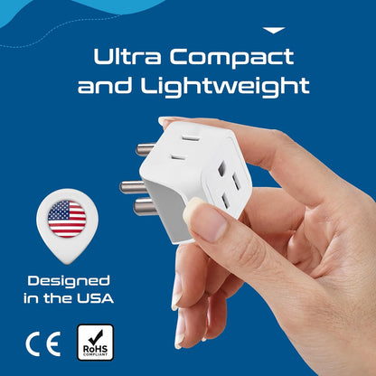Ceptics US to India Plug Adapter works in Nepal, Maldives, Pakistan, India Power Adapter, Dual USA Input, Grounded Travel Adapter for Indian plug, Perfect for Phones, Laptop Chargers, 3 Pack (CT-10)