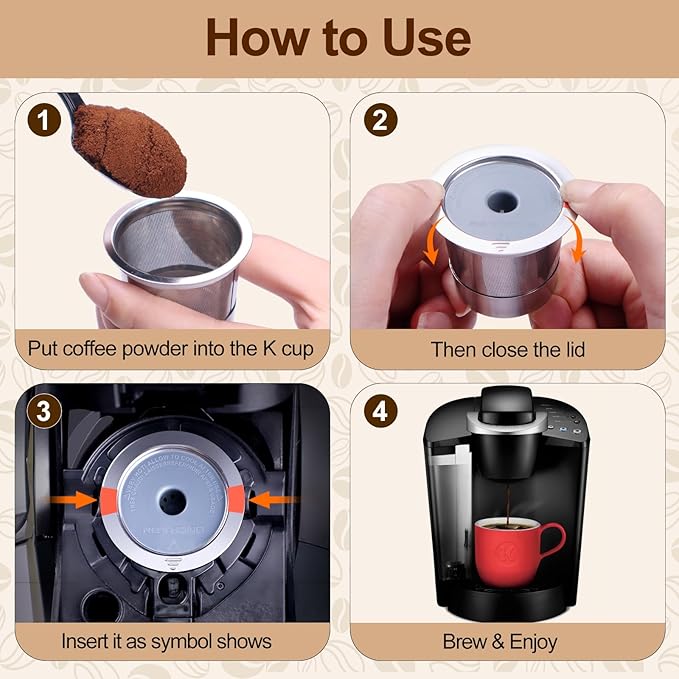 RETHONE Reusable K Cup for Keurig: Stainless Steel K Cup Coffee Pods Compatible with Keurig 1.0 & 2.0 Coffee Makers Machine, BPA-Free Refillable Coffee Filters with Tight Seal, Easy to Clean
