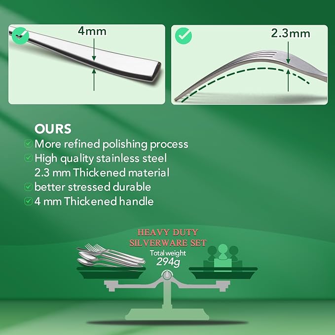 40 Piece Silverware Set Service for 8, EIUBUIE Premium Stainless Steel Cutlery Set, Matte Finish Flatware Sets Durable Solid, Modern Kitchen Tableware Eating Utensil Sets Include Spoons Forks Knives