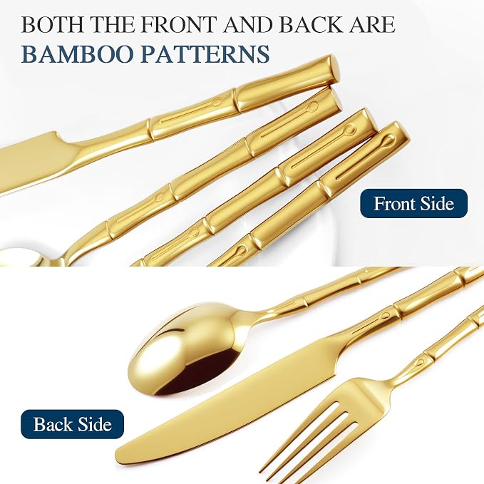 Gold Silverware Set 20-Piece Bamboo Pattern Service