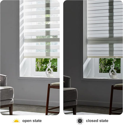Persilux Cordless Zebra Blinds for Windows Free-Stop Roller Windows Shades (46" W X 72" H, Cream) Dual Layer Light Control for Day and Night, Light Filtering Sheer Shades for Home, Easy to Install
