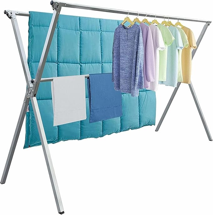 Clothes Drying Rack Folding Indoor Outdoor, Foldable Portable Laundry Drying Rack, Heavy Duty Laundry Hanger Dryer Rack with 20 Hooks
