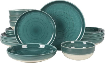 Gibson Elite Clarina 16 Piece Double Bowl Stoneware Reactive Glaze Round Plates