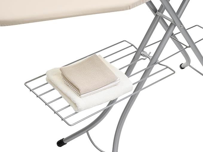 Brabantia Size C Ironing Board (49 x 18in) 7 Height Options, Adjustable Steam Iron Rest Holder & Linen Rack (Ecru) Non-Slip Feet, Anti-Collapse Child Locks
