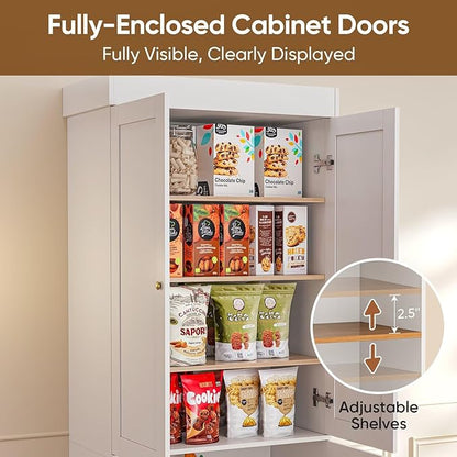70.8" Tall Farmhouse Kitchen Pantry Cabinet with Doors, Modular Storage Cabinet with 4-Tier Adjustable Shelves, White, Wooden Hutch for Kitchen, Living Room, Set of 2