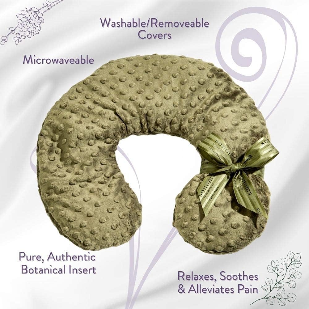 Sonoma Lavender Luxury Eucalyptus/Lavender Heatable/Chillable Neck Pillow, Microwaveable for Neck and Shoulders with Removable Washable Covers, Great for Relaxation and Pain Relief (Green Dot)