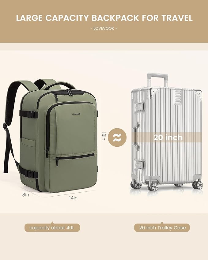 LOVEVOOK Travel Backpack for Women & Men, 40L Large Carry On Backpack Airline Approved, TSA Personal Item Weekender Bag, Water Resistant Laptop Backpacks with 3 Packing Cubes for Travel Essentials