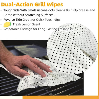 BBQ Dual Action Grill Tough Wipes,Grate and BBQ Disposable Wipes,Cleans and Absorbs Grease and Grime,Oil,Fat, and Dirt on Your Grill,Tools,Patio,Food-Safe,10 PCS Pack Giant Strength Wipes