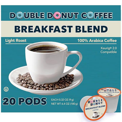 Double Donut Coffee Breakfast Blend Fresh Medium Roast Coffee SingleServe Pods for Keurig K Cup Brewer Machines 20 Capsules per Box