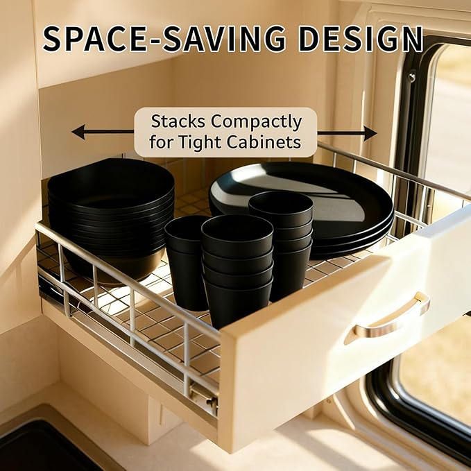 40 Piece RV & Camping Dinnerware Set, Elegant Ceramic-Look Large Bowls & Plates, Unbreakable & 100% Microwave Safe, Melamine Alternative Service for 8, Boho