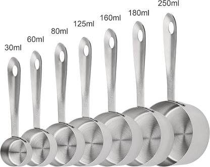 17-Piece Stainless Steel Measuring Cups and Spoons Set, Silver, 7 Cups & 9 Spoons + Leveler