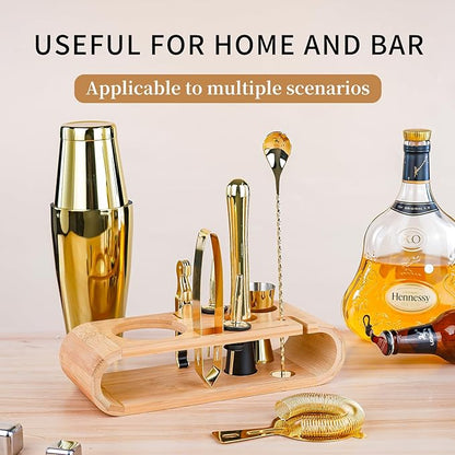 Cocktail Shaker Set Stainless Steel Shakers Bartending kit Bar Kits Bar Tool Sets for Professional Bartender and Home (Gold, 10-Pcs Boston Shaker)