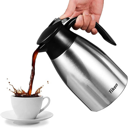 Tiken 51 Oz Thermal Coffee Carafe, Stainless Steel Insulated Vacuum Coffee Carafes For Keeping Hot, 1.5 Liter Beverage Dispenser (Silver)