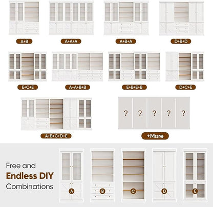 70.8" Tall Farmhouse Kitchen Pantry Cabinet with Doors, Modular Storage Cabinet with 4-Tier Adjustable Shelves, White, Wooden Hutch for Kitchen, Living Room, Set of 2