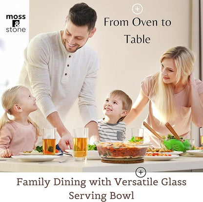 Moss & Stone 6-Piece Clear Glass Casserole Dishes for Oven With Lids, Durable Tempered Borosilicate Glass Bakeware Set, Microwave Safe, 3 Round Sizes for Cooking, Serving & Storage